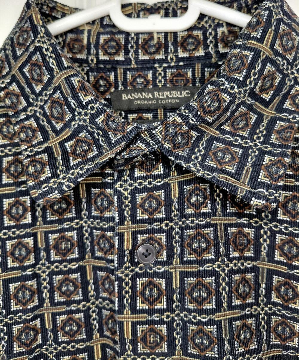 Banana Republic Organic Cotton Corduroy Button Down Shirt Men L Geometric Fall